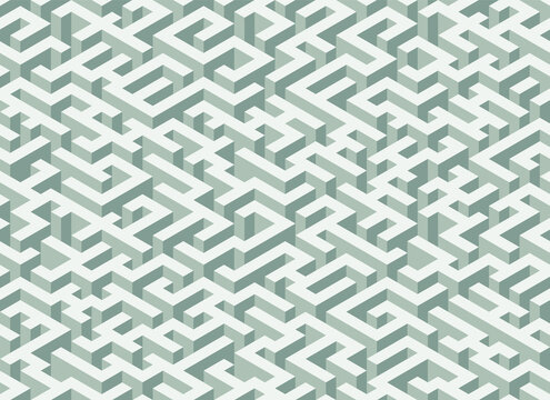 Seamless isometric maze. Green abstract endless isometric labyrinth. Seamless geometric pattern. Vector illustration