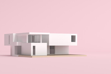 Mock up of architecture building on pink background. Minimal. 3D rendering.
