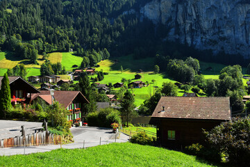 Lauterbrunnen swiss village , famous destination in Jungfrau region, Bernese Oberland, Switzerland. 