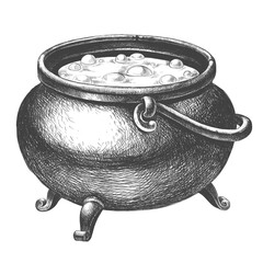 Witch cauldron with potion on a white background - obrazy, fototapety, plakaty