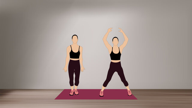 Women doing jumping jacks  - a high-intensity cardio workout at home with no equipment.