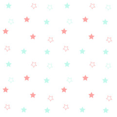 Pattern stars blue and pink. Can be used for kid's clothing. Use for print, surface design, fashion wear. Adorable  character for design of album, scrapbook, card and invitation