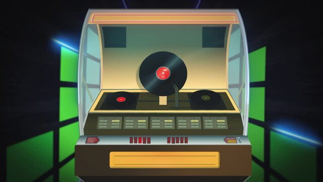 Vintage jukebox plays against a loop disco background