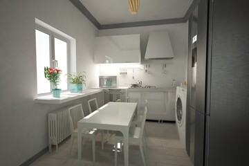 Fototapeta na wymiar modern kitchen interior design. 3D illustration