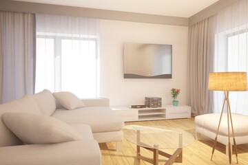 modern living room interior design. 3D illustration