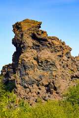 Rock formation in Dimmuborgir, a large area of unusually shaped lava fields, Myvatn, Iceland