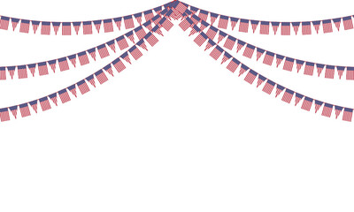 The Independence Day concept with red and blue pennants hanging above. Vector illustration. Party invitation with carnival flag garlands with some copy space for your text.