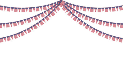 Fototapeta premium The Independence Day concept with red and blue pennants hanging above. Vector illustration. Party invitation with carnival flag garlands with some copy space for your text.