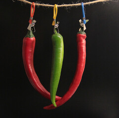 fresh organic peppers on a black background