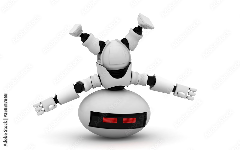 Poster robot 3d rendering illustration on white background. droid 3d rendering. technic science and futuris