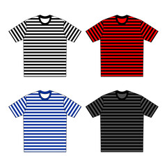 Tee stripe motive front back unisex vector illustration flat outline template clothing collection top