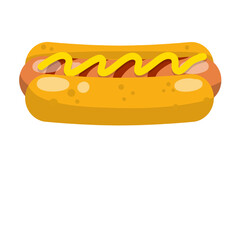 Hot dog. Bread, sausage, ketchup. Icon Harmful diet. Delicious Bun. Fast junk food. Cartoon flat illustration