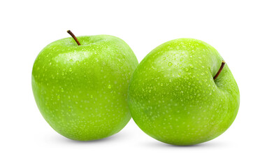 Green Apple Isolated on White Background with water drop in Full Depth of Field