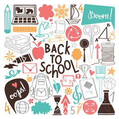 Back to school icons hand drawn set isolated on white background
