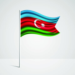 Realistic Azerbaijan country flag waving in wind. Abstract country flag with flagpole isolated on grey background