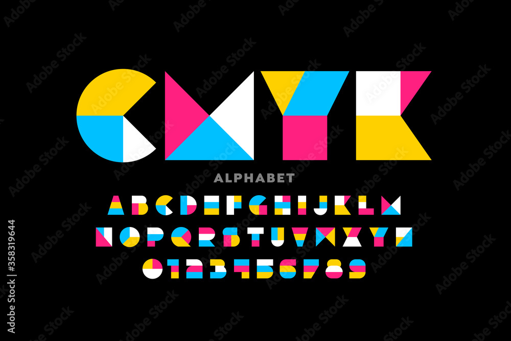 Fototapete geometric shapes style font design alphabet letters and numbers