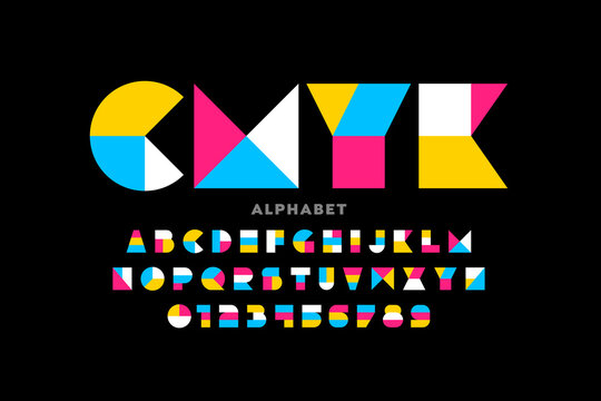 Geometric shapes style font design alphabet letters and numbers