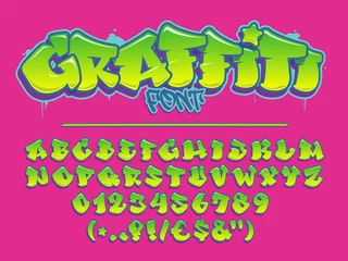 Gordijnen Lime graffiti vector font. Capital letters, numbers and glyphs alphabet. © Photojope