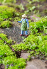Young man working on green Grass
