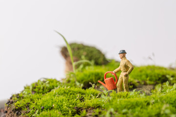 Young man working on green Grass
