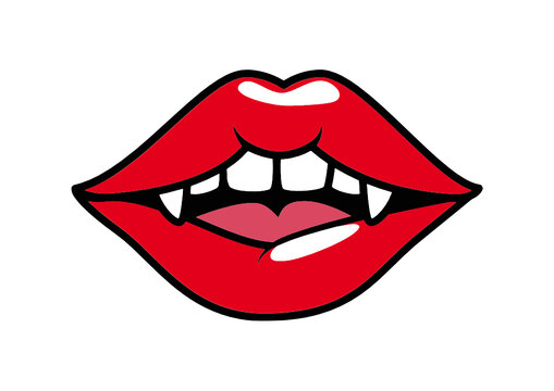 vector vampire red lips on a white background