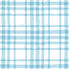 Blue Gingham seamless pattern. watercolor stripes, tartan texture for spring picnic table cloth, shirts, plaid, dresses, blankets, paper. vector checkered summer paint brush strokes.