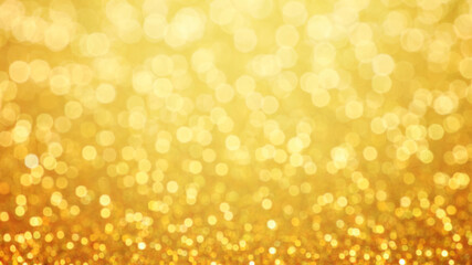 Golden glittering background. Sparkle glitter texture with the bokeh and the lights, shiny metal gold foil