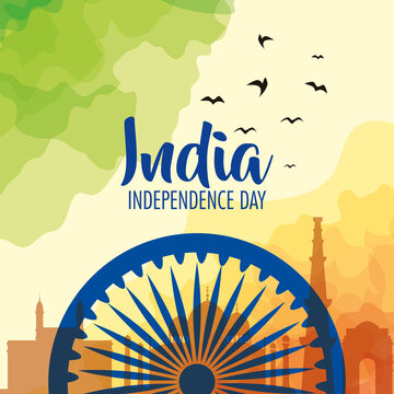 indian independence day celebration with ashoka wheel decoration vector illustration design