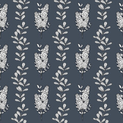 flowers and floral ornament on blue background. seamless pattern