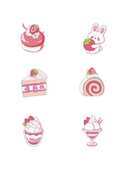 Pink color set design for pink rabbit, pink cake , pink strawbeery, and pink ice cream