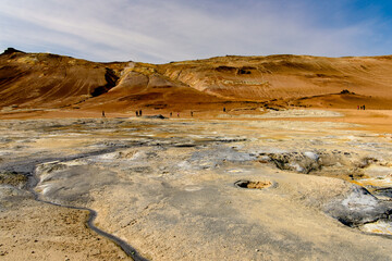 Namafjall, a high-temperature geothermal area with fumaroles and mud pots in Iceland