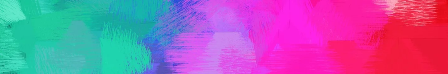 Fototapeten breite Landschaftsgrafik mit künstlerischem Pinselstrichhintergrund mit Neonfuchsia, hellem Meergrün und Purpur. kann für Tapeten, Karten, Poster oder Banner verwendet werden © Eigens