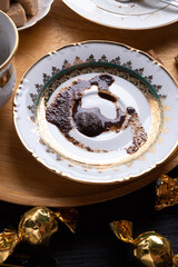 spelling coffee plate with  coffee grounds . devination concept