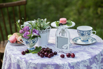 still life with flowers and cake