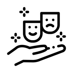 masks of joy and sadness on hand icon vector. masks of joy and sadness on hand sign. isolated contour symbol illustration
