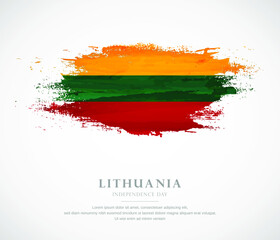 Abstract watercolor brush stroke flag for independence day of Lithuania - obrazy, fototapety, plakaty