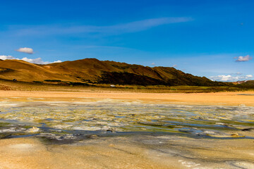 Nature of Namafjall, a high-temperature geothermal area with fumaroles and mud pots in Iceland