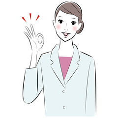 Cartoon character, Woman doctor showing ok sign.