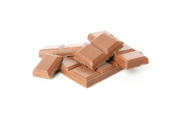 Tasty chocolate pieces isolated on white background