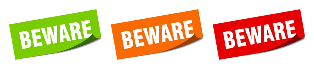 beware sticker. beware square isolated sign. beware label