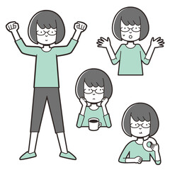 ボブカットの眼鏡の女性のイラスト2