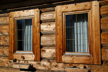 two windows of countryside wooden house