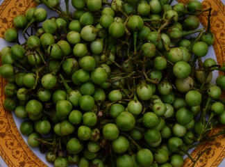 Green plate brush wild eggplants on a plate