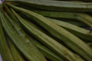Green okra vegetables closeup