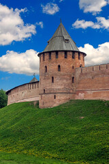 Obraz premium Fortress wall and tower. Kremlin in the city of Novgorod, Russia