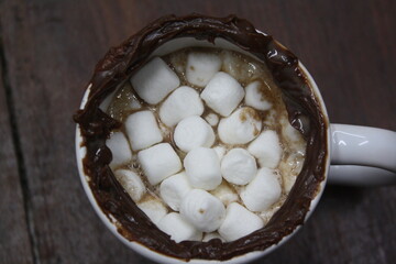 Fototapeta na wymiar hot chocolate mug with marshmallow inside