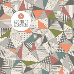 Triangle seamless pattern. Vector illustration. Frame for text with bird icon. Fashionable polygonal backdrop with black and orange panes. Beautiful geometric design for various craft projects.