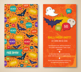 Halloween two sides poster or flyer. Vector illustration. Fashionable Halloween party invitation. Place for your text message. Halloween menu design.