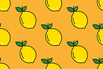 Lemon on an orange background. Seamless texture. Wrapping paper.