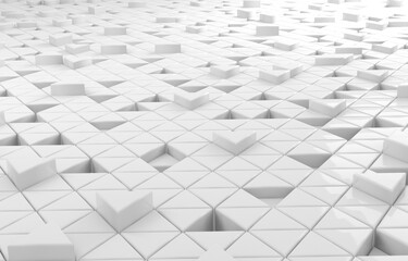 White triangular abstract background. Modern grunge triangle surface. 3d Rendering grid structure.